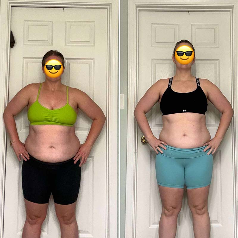 Daily Disciplines woman's before and after body fat loss from nutrition coaching and physical training