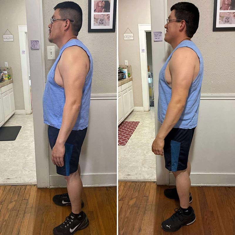 Daily Disciplines man's before and after weight loss and muscle gain results from nutrition coaching and physical training