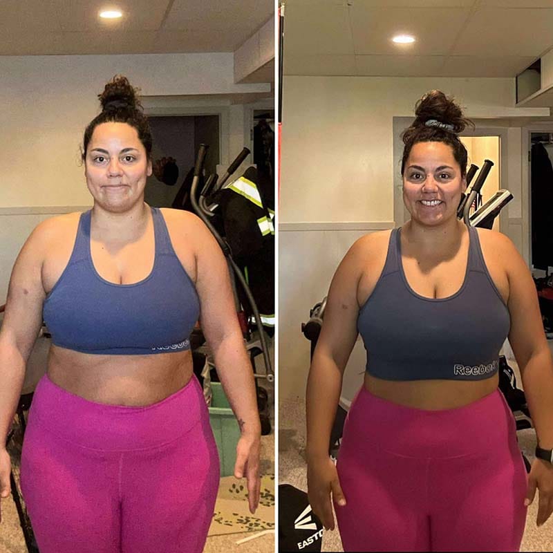 Daily Disciplines woman's before and after results from nutrition coaching and physical training