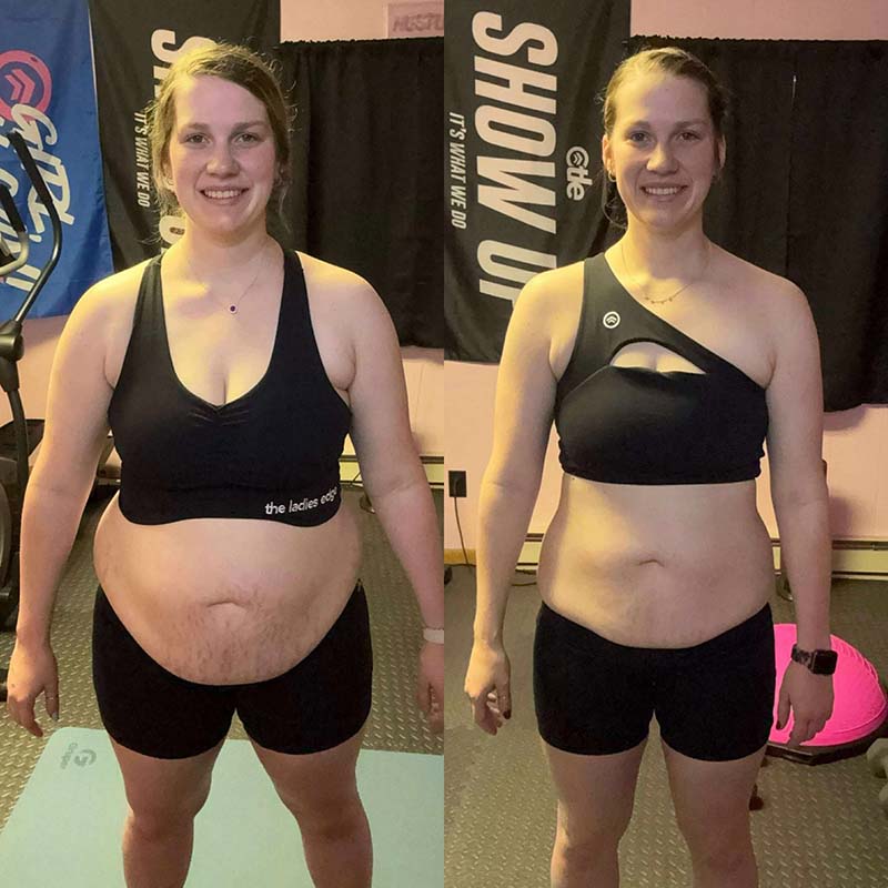 Daily Disciplines woman's before and after results from nutrition coaching and physical training